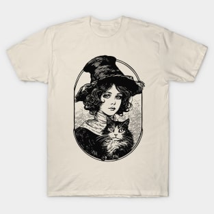 Victorian Witch and Cat T-Shirt